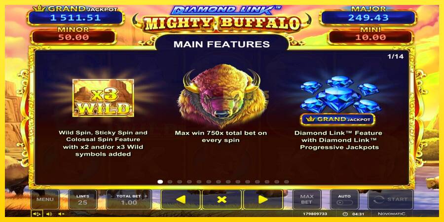 Сурет 3 ойын машинасы Diamond Link Mighty Buffalo